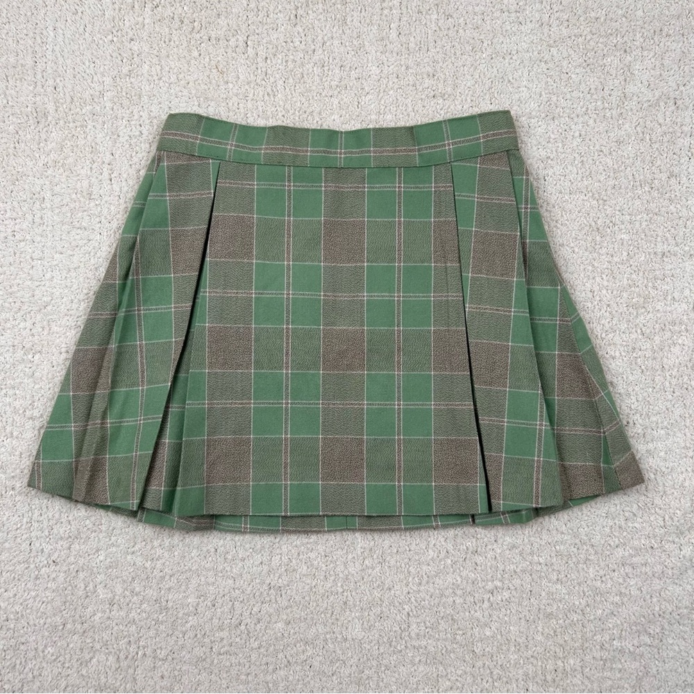 The Beaufort Bonnet Company Skirt Girls 7 Green‎ Plaid Flannel Pleated Academia